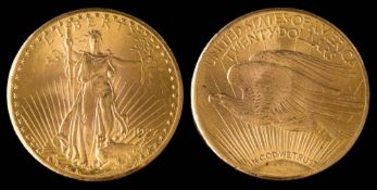 An American Saint Gaudens 20 dollar coin dated 1927,: approximately 33.5gms gross weight.