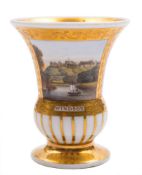 A Chamberlains Worcester named view miniature cabinet vase: captioned 'Windsor', of campana form,