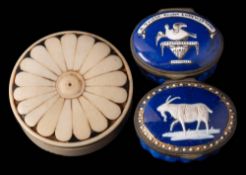 A 19th century enamel patch box: of oval outline,