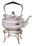 An Edward VII silver tea kettle on a stand, maker Elkington & Co, Birmingham, 1908: crested,