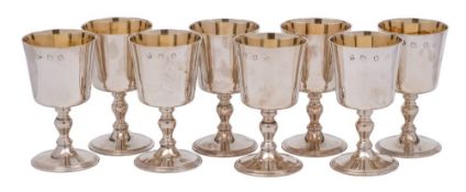 A set of eight Elizabeth II silver goblets, maker SP over QR, London,