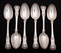 A set of Six George IV silver Hourglass patter dessert spoons, maker William Eley & William Fearn,