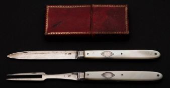 A George III period silver folding fruit knife and matching folding fork,