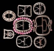 Seven assorted late 18th/early 19th century paste set shoe buckles: various sizes,