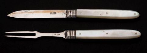 A George III period silver folding fruit knife and matching fork, unknown maker,