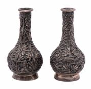A pair of late 19th century Chinese silver miniature bottles, maker Cumshing,
