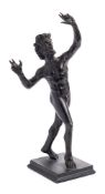 A Grand Tour bronze: The Dancing Faun of Pompeii, on a square plinth base, overall height 16cm.