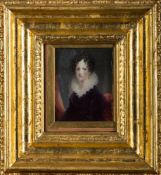 English School, Circa 1820- A miniature portrait of a young lady,: bust-length seated,