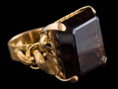 A square smoky quartz single-stone dress ring: with pierced gallery setting,