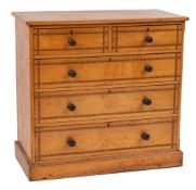 A Victorian ash and Tunbridgeware feather banded rectangular chest:, the top with a bevelled edge,