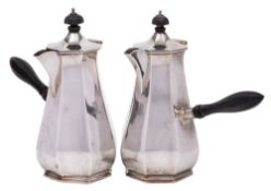 An Edward VII silver cafe au lait pot, maker Mappin & Webb, Sheffield, 1909: crested and inscribed,