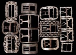Three pairs of 19th century steel shoe buckles: together with eight steel and white metal single