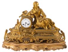 A large French gilt-metal mantel clock: the eight-day duration movement striking the hours and