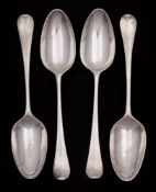 A set of four George III silver Hanoverian pattern table spoons, maker Thomas & William Chawner,