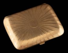 A gold vesta case: with engine-turned sunburst decoration,