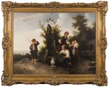Continental School 19/20th Century,- Children at a well,