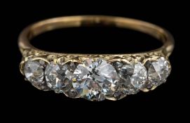 A 19th Century graduated diamond, five-stone ring: set with round old,