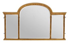 A carved gilt gesso landscape overmantel mirror:,