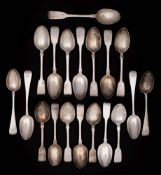 A collection of late Georgian and Victorian Exeter silver teaspoons,