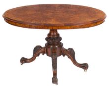 A Victorian walnut oval breakfast table:, of small size,