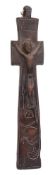 A carved wood crucifix, possibly missionary: with incised decoration of spear, ladder,