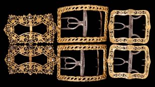 Three pairs of late 18th/early 19th century gilt metal and steel shoe buckles: possibly French, 7.