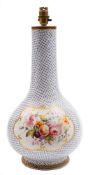 A mid 19th Century English porcelain bottle vase: as a table lamp,