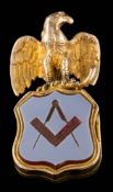 A Masonic eagle motif mounted pendant locket: approximately 45mm overall, 18gms gross weight.