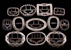 Two pairs of 19th century silver and steel garter buckles: together with eight single silver and
