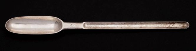 A George I Irish silver marrow scoop, maker possibly EB for Edward Barrett, Dublin, 1723: crested,