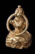 A mid 19th Century gold fob seal: chased with fox mask and hounds amongst oak leaf foliage,