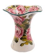A Bovey Tracey Wemyss pottery Lady Eva vase: decorated inside and out with pink cabbage roses,
