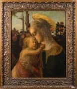 Pre-Raphaelite School, 19th Century after Boticelli,:- Madonna and Child,:- oil on canvas,