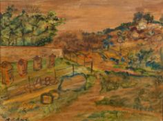 Abraham Mintchine [1898-1931]- Beehives in an enclosure, an orchard beyond,