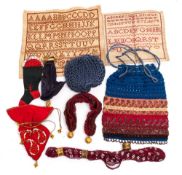 A group of various misers' purses: together with two draw-string purses and two small banded