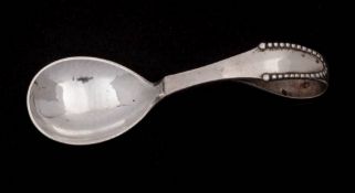 A Georg Jensen silver Beaded pattern feeding spoon bears import marks for London, 1938: 11cm.