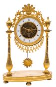 A Continental ormolu portico clock: the eight-day duration movement having a silk-suspension and