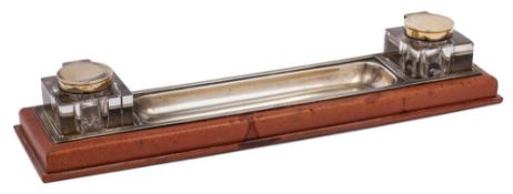 A silver pen tray inkwell, maker Asprey & Co Ltd,