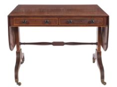 A Regency mahogany and inlaid sofa table:, bordered with boxwood and ebony lines,