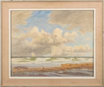 * Philip Gregory Needell [1886-1974]- Coastal scene, view to a rainbow and ship on the horizon,