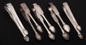 A pair of George IV Irish silver sugar tongs, maker Charles Marsh, Dublin, 1825: crested,