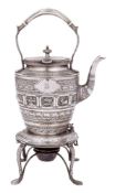 A Victorian electroplated spirit kettle and stand, maker James Dixon & Sons: initialled,