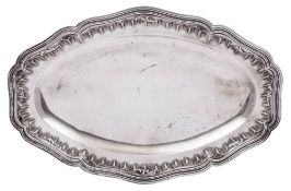 A French silver serving tray, maker Flamant & Fils: of cartouche-shaped outline,