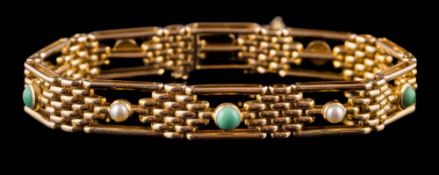 An early 20th Century turquoise and seed pearl bracelet: approximately 18.