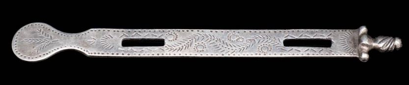 A 19th Century Italian silver button hole spacer: stamped marks: of slender rectangular outline