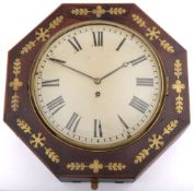 A 19th Century octagonal mahogany and inlaid wall timepiece: having an eight-day duration,