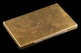 A 14 carat gold and diamond mounted rectangular cigarette case: of mottled reticulated finish,
