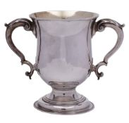 A George II silver two handled cup, maker's mark obscured possibly R.