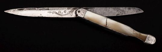 An 18th Century French double bladed folding fruit knife: with a silver and a steel blade with