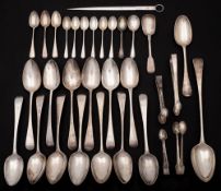 A collection of Georgian and later silver old English pattern flatwares,